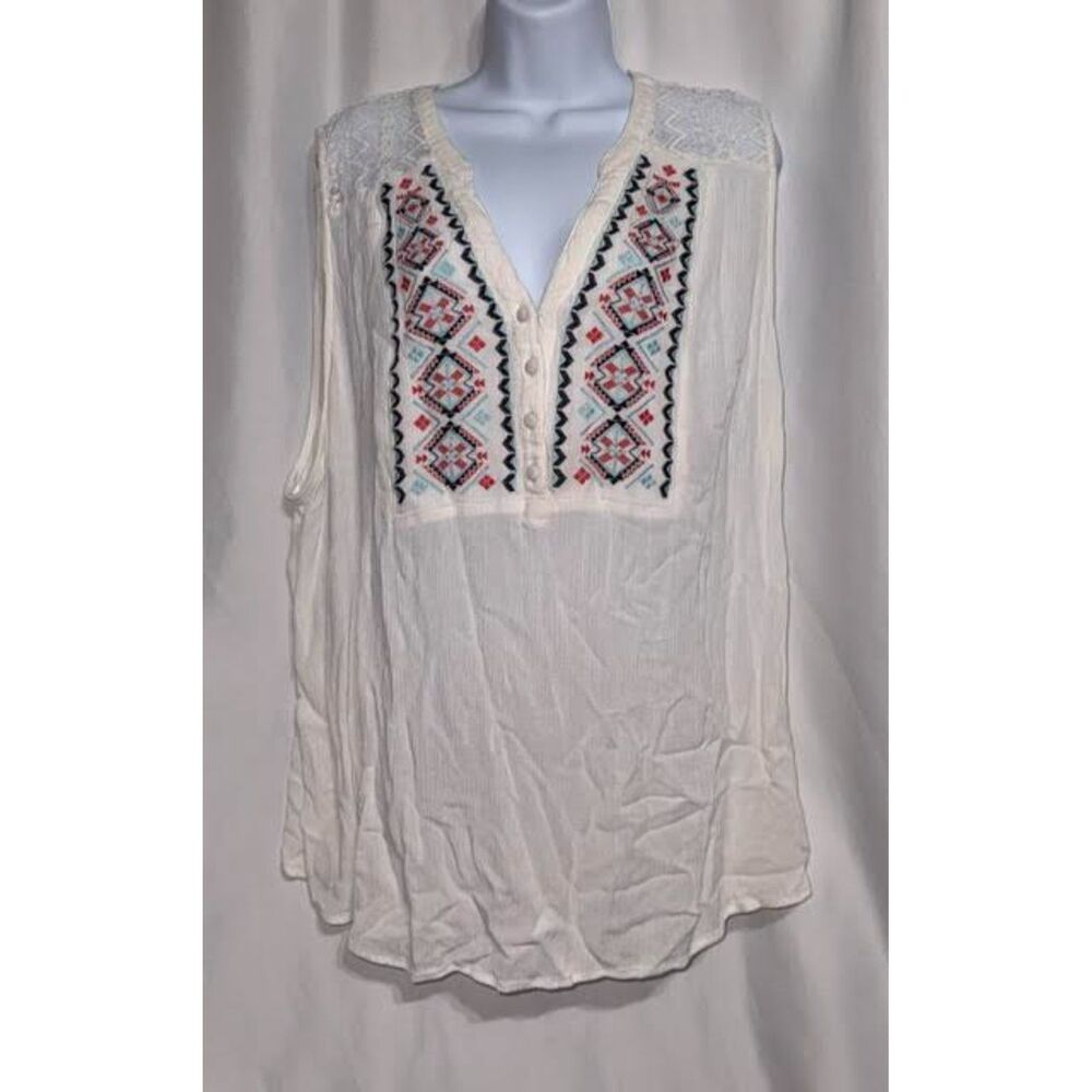 Torrid White Embroidered Sleeveless Gauze Boho Southwestern Lace Top Size 4